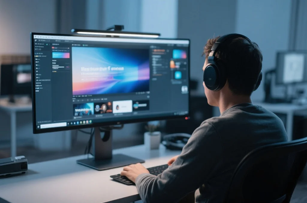 用户在桌面电脑上享受利盈的沉浸式娱乐体验